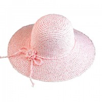Wide Brim Hand Crocheted Hats – 12 PCS w/ Matching Flower Band - Light Pink - HT-8149LPK